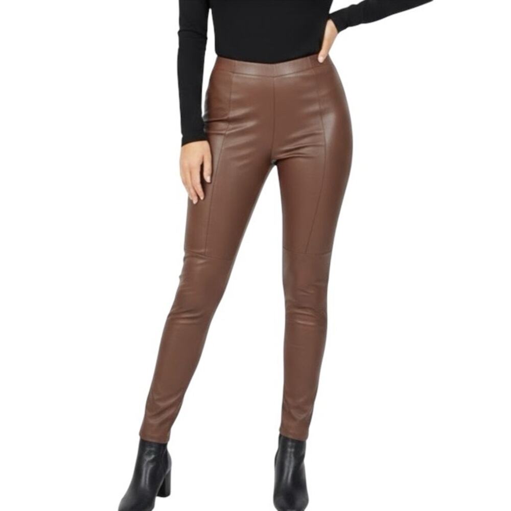 🔥 Pretty Little Thing Brown Faux Chocolate Leather Leggings Size 2